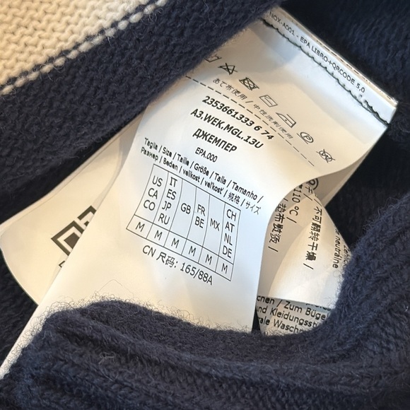 MAXMARA Nuraghe Striped V-Neck Knit Wool Sweater Navy Ivory Size M NEW - Picture 9 of 12